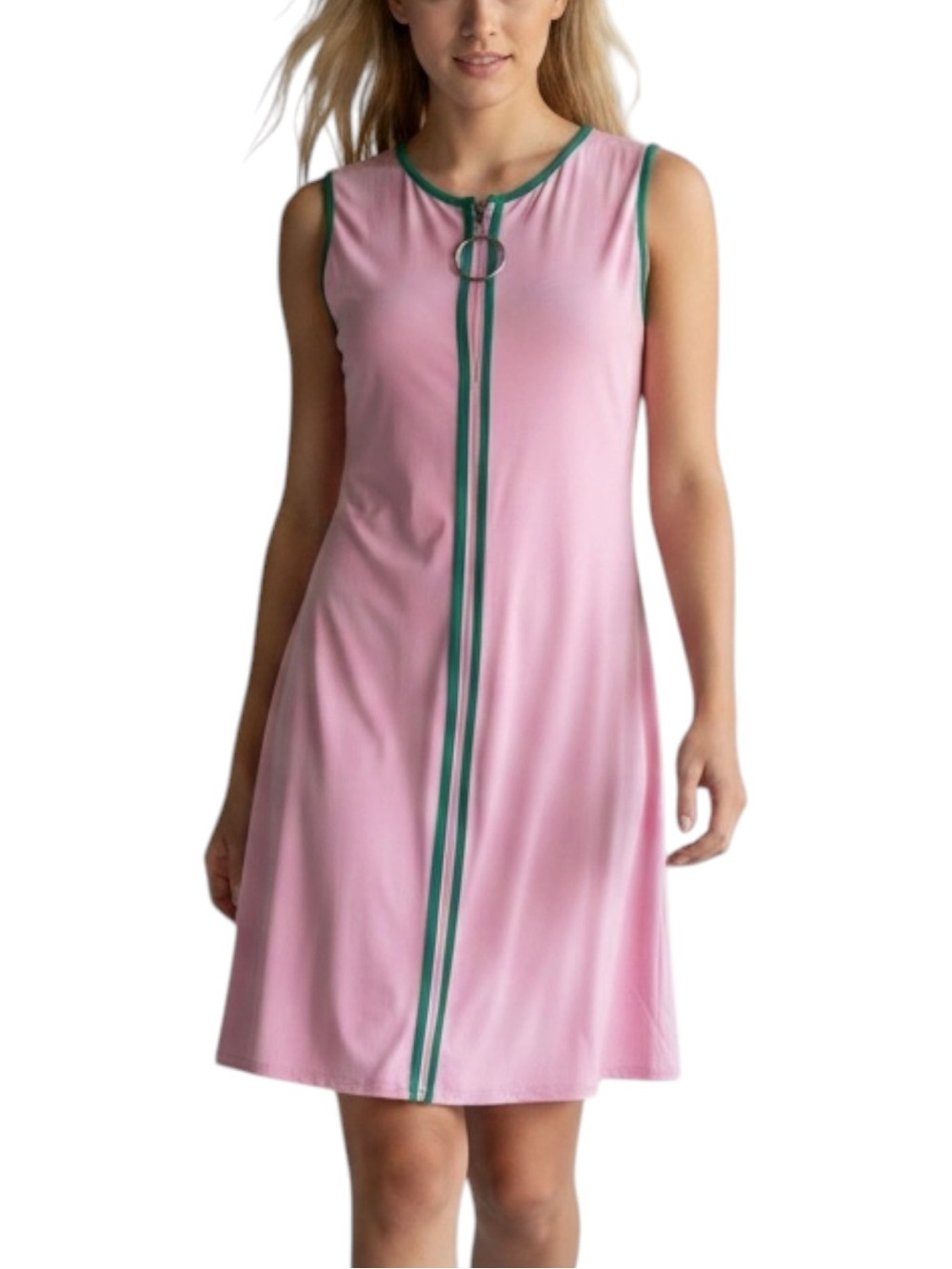 MSK Pink Green Trim Zippered Sleeveless Feminine GirlCore Dress NWT Size S